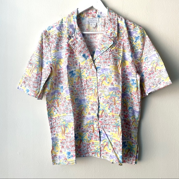 Doncaster Multicolored Cotton House & Tree's Print Notch Collar S/S Blouse - 12 - Picture 1 of 7